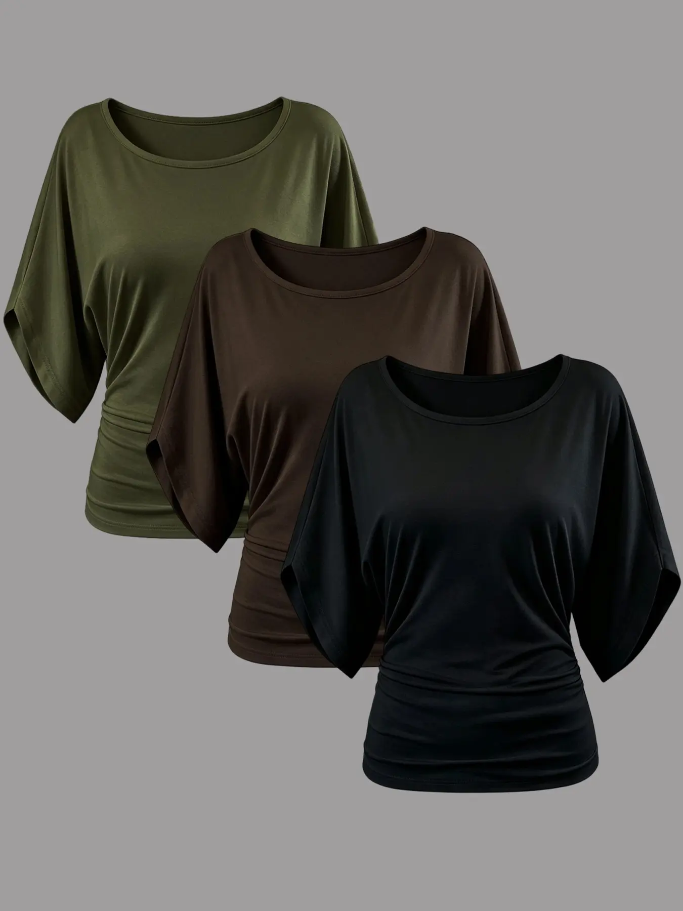 Women's Ruffle Batwing Sleeve Slim Fit T-Shirt, Casual Summer Top, Plain Color, Elastic Waist, Multi-Color Options, Perfect for Daily Wear