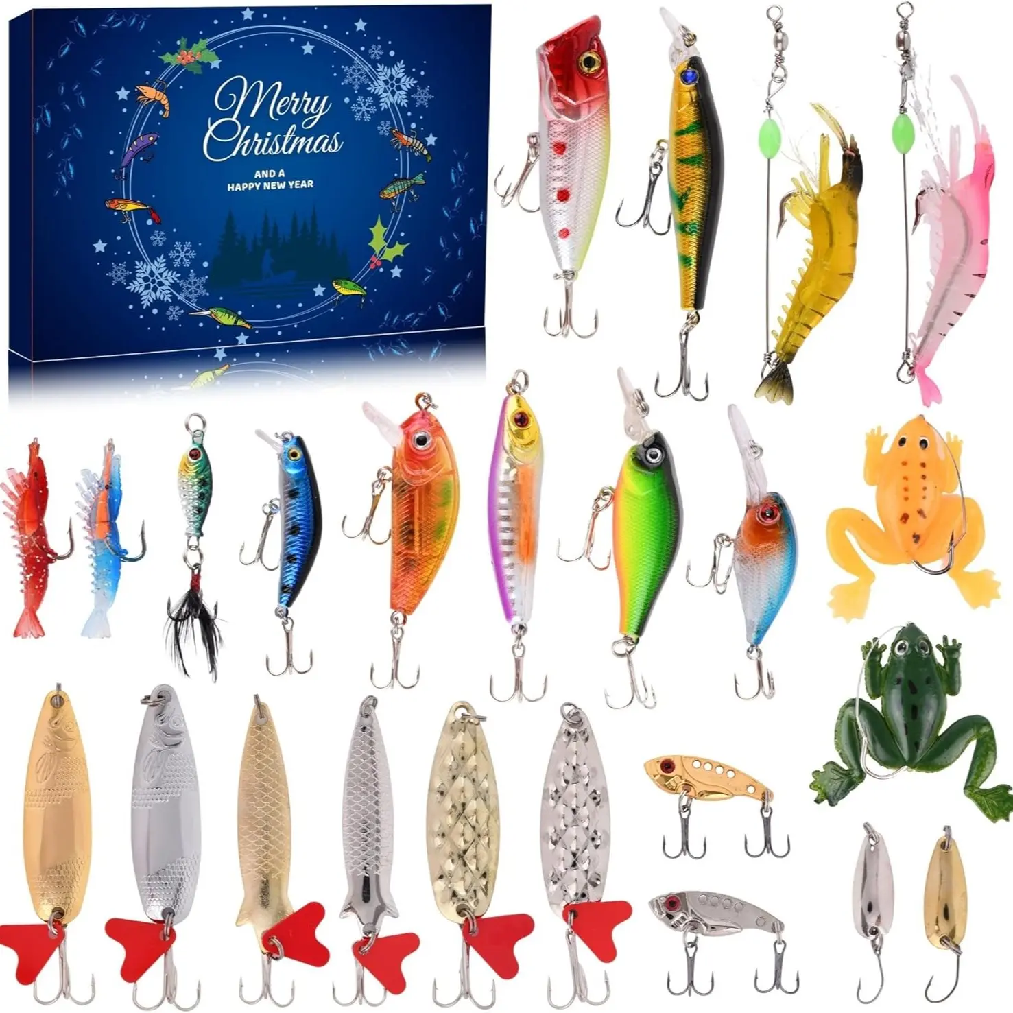 Halloween, Christmas Countdown Fishing Calendar -24 Day Fishing Bait Set, Suitable for Fishing Enthusiasts, Adult Men, and Teenage Boys - Surprise Gift for Fishing Enthusiasts