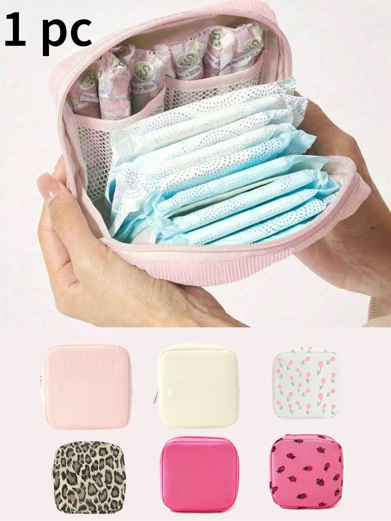 Portable Sanitary Pad Storage Bag, Large Capacity, Striped Design, Essential for Travel, Casual Style, All Seasons Use
