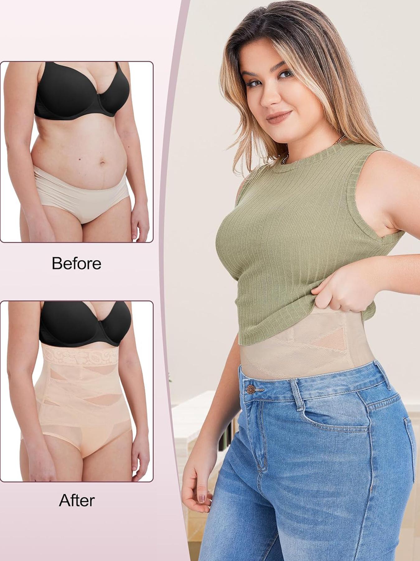 Women's High Waist Contrast Lace Shapewear Panty, Breathable Comfortable High Stretch Mesh Fabric Shaper, Tummy Control Butt Lifter, Ladies Shapewear Bottoms, Belly Control Underwear