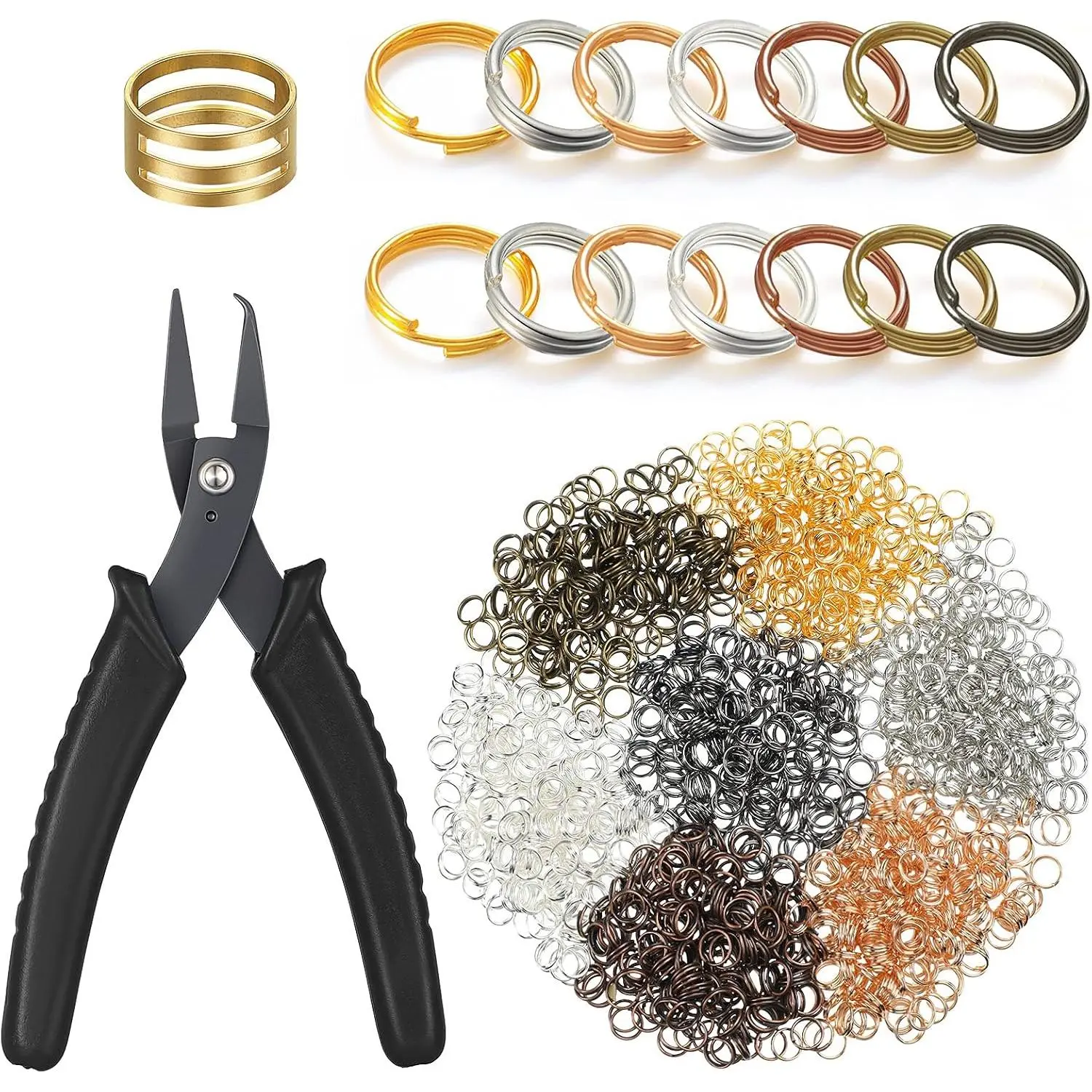 1402 count Split Jump Rings Set, Double Closed Jump Ring Multi Color  with Craft Loop Opener and Split Ring Plier for DIY Necklace Bracelet Craft Making(Multi Colors)