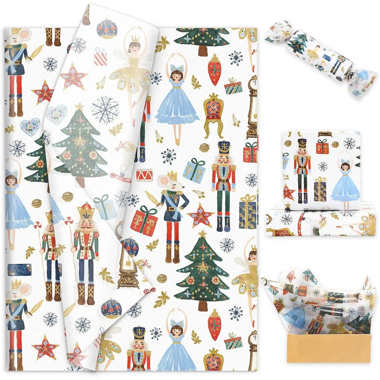 100 Sheets Christmas Tissue Paper Nutcracker  Wrapping Paper for DIY Arts Crafts Xmas Holiday Birthday Party, 14 x 20 Inch