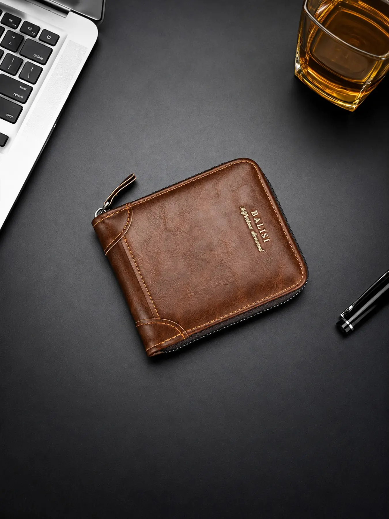 2026New Men's Bifold Wallet - Business Wallet, PU Leather, Retro Style Short Mens Wallet, Zipper Card Holder, Coin Storage Money Bag, Men's Accessories, Do Not Wash, Summervibes