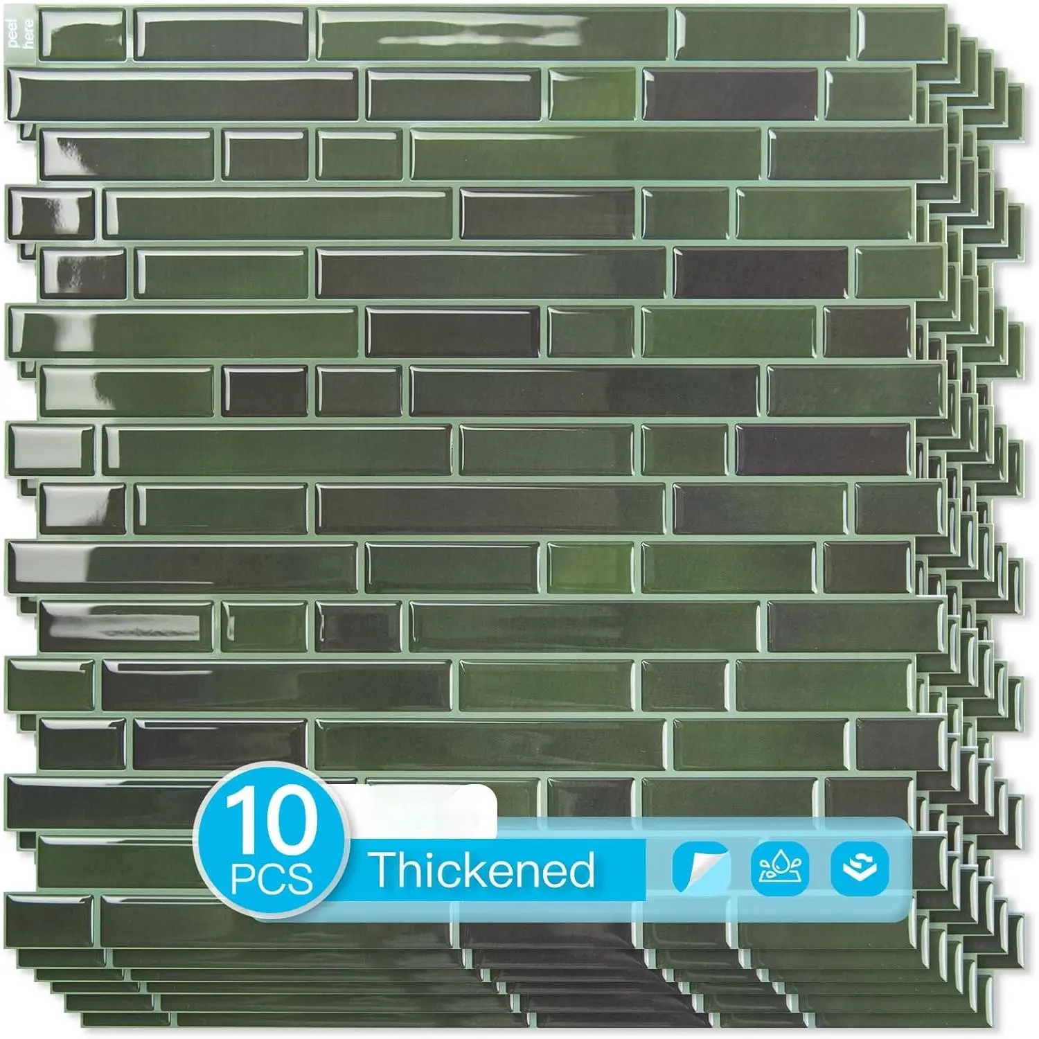 10-Sheet Heavy-Duty Peel and Stick Backsplash,  Wall Tiles Stick  Kitchen Backsplash Living Space, Dark Green
