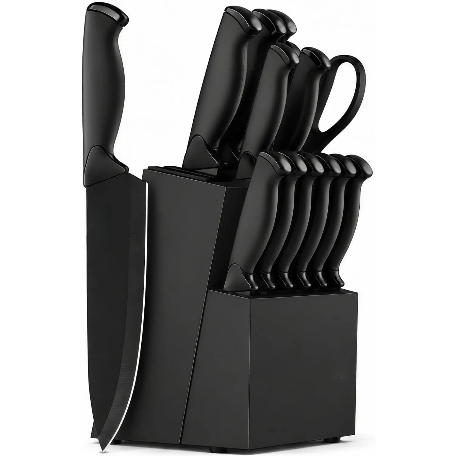 14-Piece Black Dishwasher Safe Kitchen Knife Block Set with Built-In Sharpener, German High Carbon Stainless Steel Blades, Ergonomic Non-Slip Handles for Enhanced Sharpness & Cutting (Knives Kitchen Set)