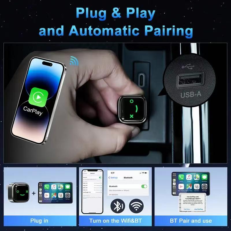 Wireless Carplay Adapter for iPhone Android, Quick Auto Connect Low Latency Hands-Free Calling M12 Wireless Encryption Key Fob Carplay Converter