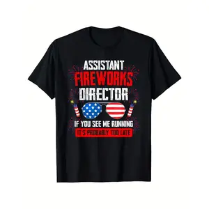 Men's Fireworks Director T-Shirt - Fourth of July Novelty Tee with Fireworks & Fireworks Director Text, Loose Fit Casual Shirt Suitable for BBQs, Parades, Birthday Parties - Machine Washable, Durable Wearable for Parade Outfits & Outdoor