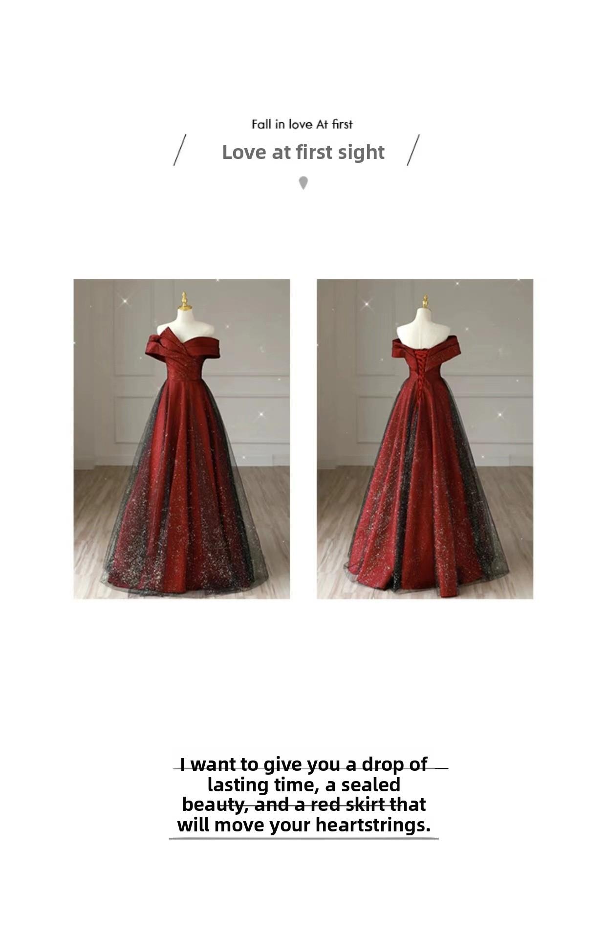 2026 New Autumn Red Toast Dress for Bride, One-Shoulder, Noble, Simple, Elegant, Slim-Fit and Skin-Brightening