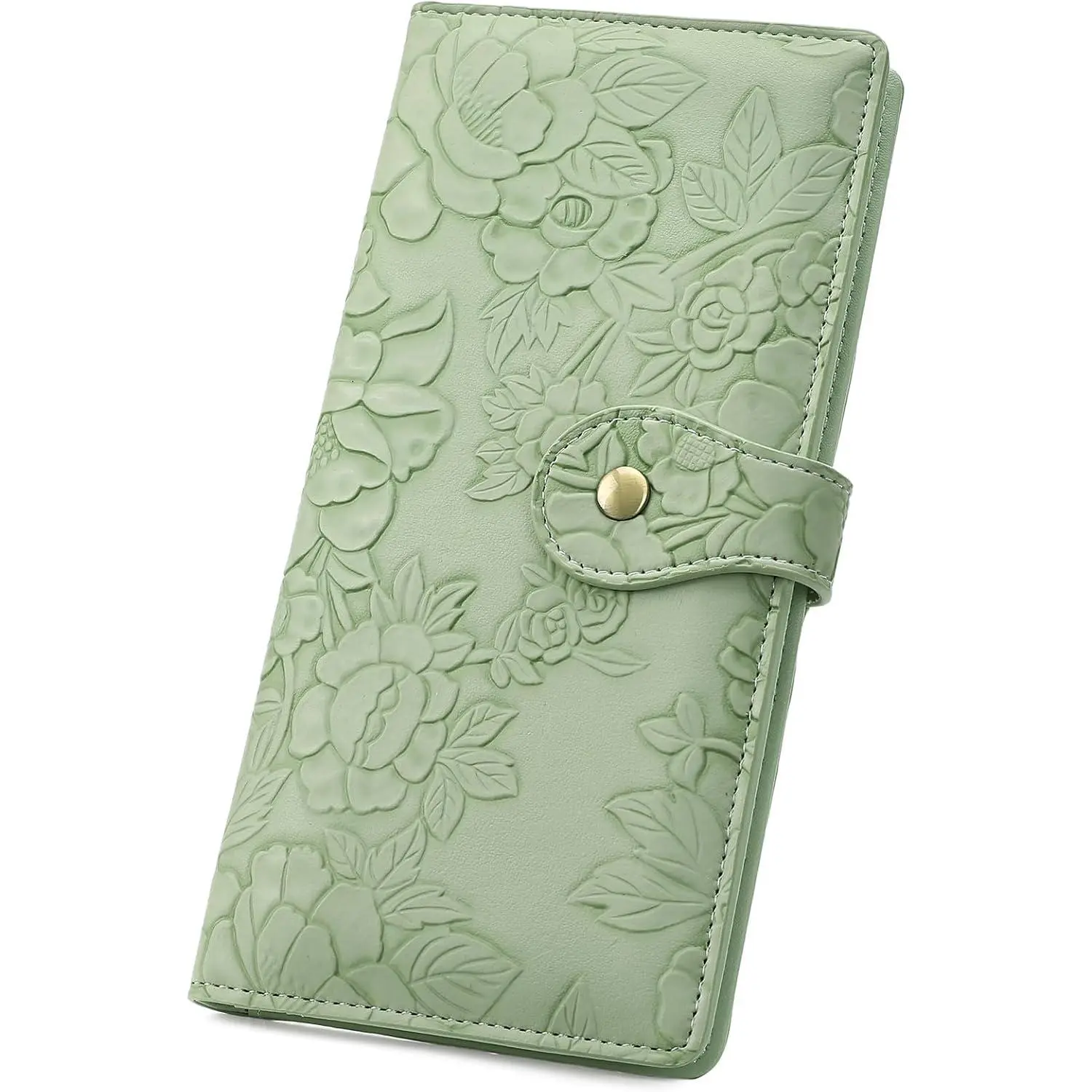 Womens Wallet Slim Thin RFID Blocking Ladies Card Holder Floral Vegan Leather Long Bifold Clutch with Zipper Pocket