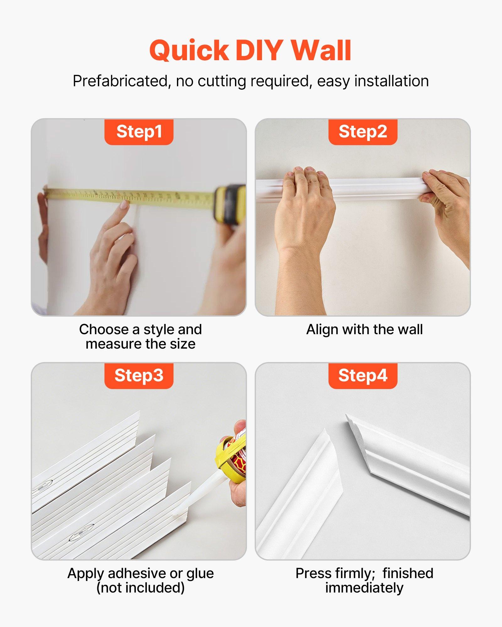 VEVOR Wall Molding 3 Pack, Wainscoting Panels Kit, Lightweight Paintable Polystyrene, Easy to Install Accent Wall Trim for Interior Décor Living Room, Bedroom, Home, White (31x63 + 31x24 in) VEVOR Wall Molding 3 Pack, Wainscoting Panels Kit, Lightweight Paintable Polystyrene, Easy to Install Accent Wall Trim for Interior Décor Living Room, Bedroom, Home, White (31x63 + 31x24 in)