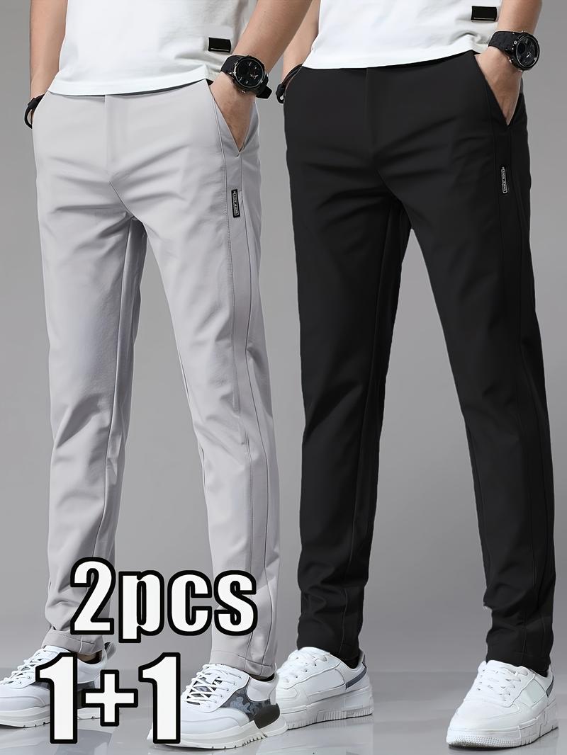 Men's Solid Color Casual Pants, Comfortable Regular Fit, Casual Stretch Waist, Daily Use Men's Trousers, Stylish and Versatile Design for Everyday Wear