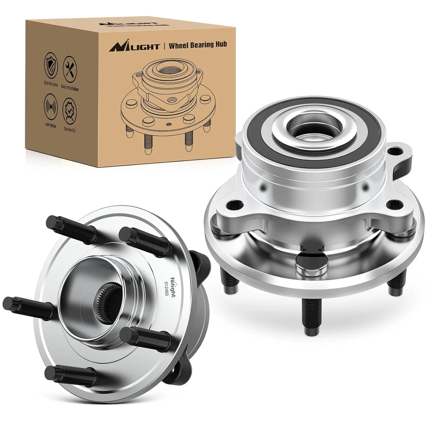 Nilight Front or Rear Wheel Bearing and Hub Assembly for Ford Explorer 2011 2012 2013 2014 2015 2016 2017 2018 2019, Ford Police Interceptor Utility 2013-2018, w/5 Lugs-512460 2Pack, Alloy Steel, Enhanced Driving Stability, Long Service Life, Replacement,