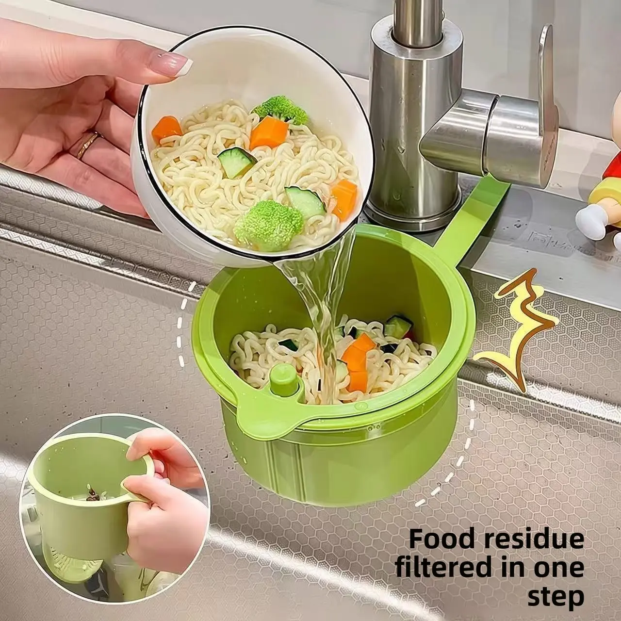 Hangable Sink Drainer Basket, Kitchen Sink Separator, Food Waste Filter Basket, Fruit Washing Strainer, Home Use, Durable Design