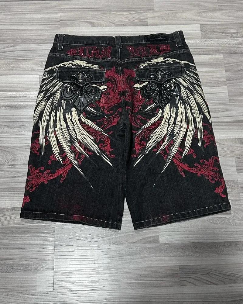 American Vintage Popular New Pattern Embroidery Baggy Denim Shorts Men Street Fashion Gothic Casual Joker Shorts Women Clothing, Trendy Summer Streetwear