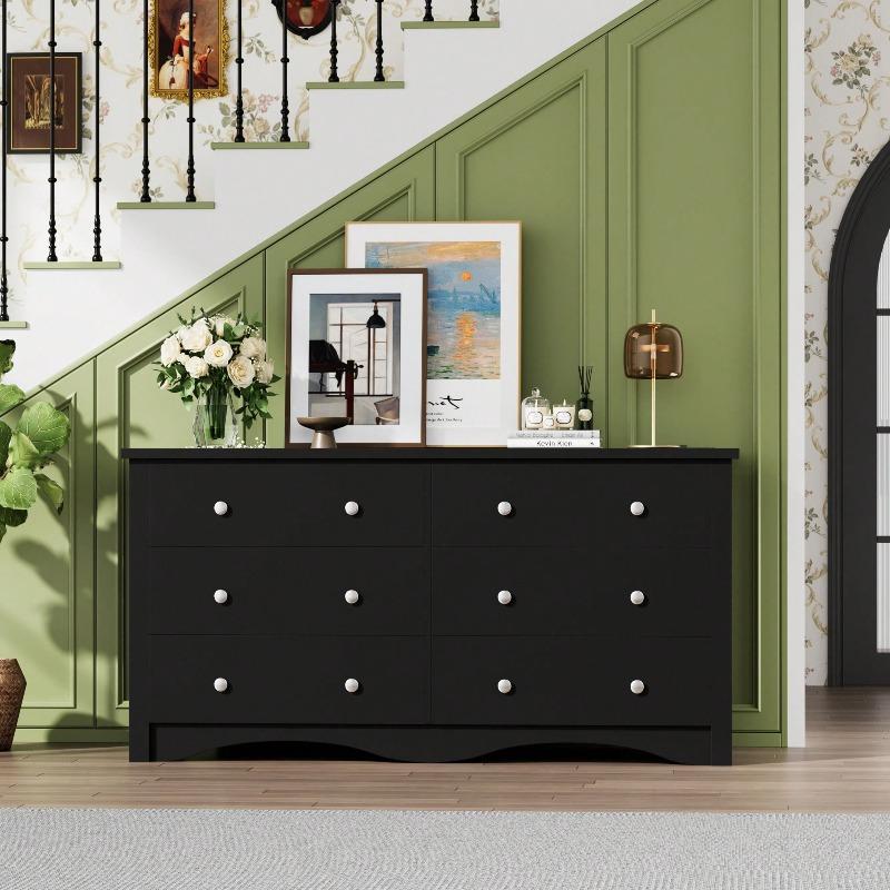 Furniwell Dresser With Power Outlet, 6 Drawers Dresser For Bedroom, Modern Chest Of Drawers, Wooden Dressers, TV Stand For Living Room,Closet, Hallway