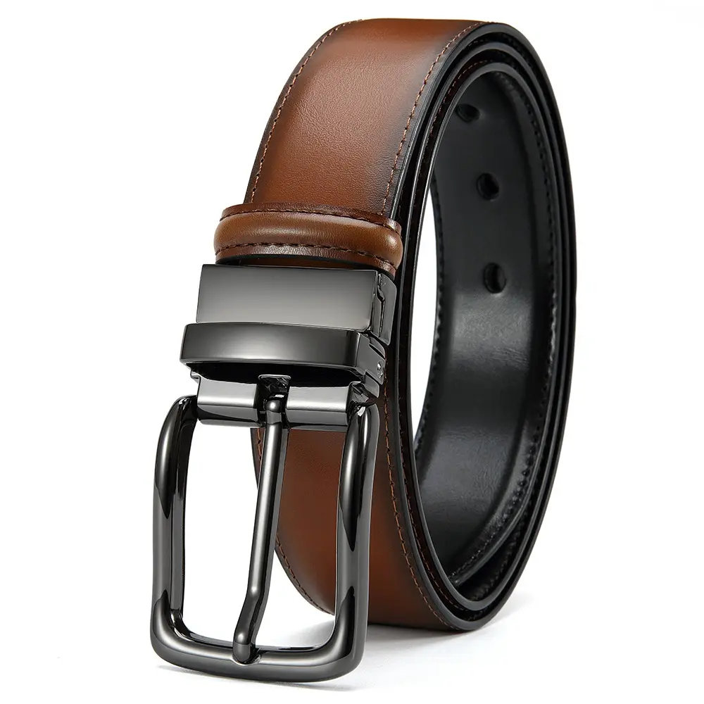 Men's Casual Belts with PIn Buckle - Adjustable Comfort Fit Vintage Style Belts for Business & Casual Wear (Black & Brown)Reversible - Ideal Christmas Gift for Him, Everyday Belt, Classic Design, Durable Belt, Professional Attire