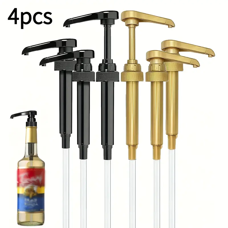 4pcs syrup pump heads, universal type, suitable for syrup, jam, candy, bubble tea, coffee, smoothies, and cocktail bottles; stainless steel nozzles, durable and leak-proof