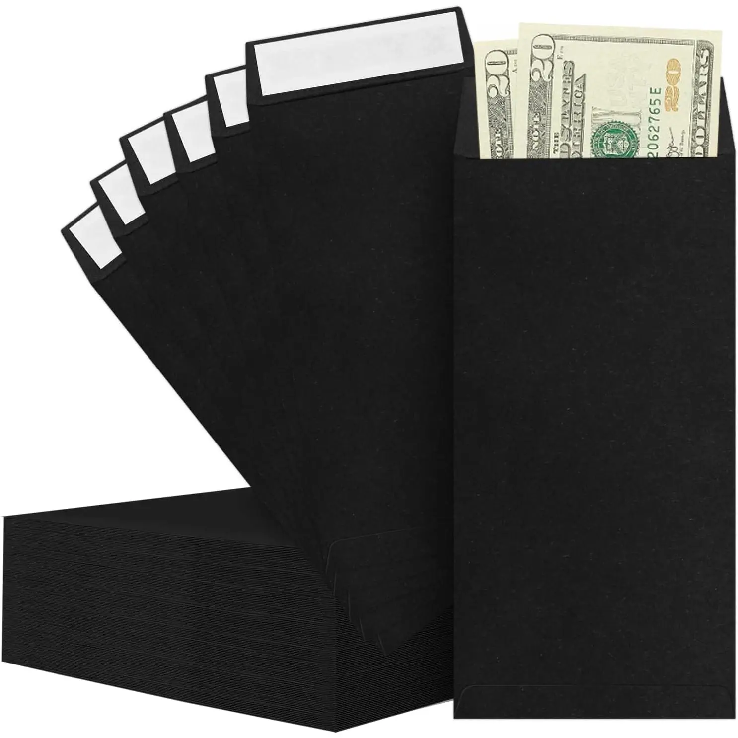 Black Envelope Set - 120 Pieces, 3.2x6.6 in, 80GSM, for Checks & Tickets, Office Stationery for Savers