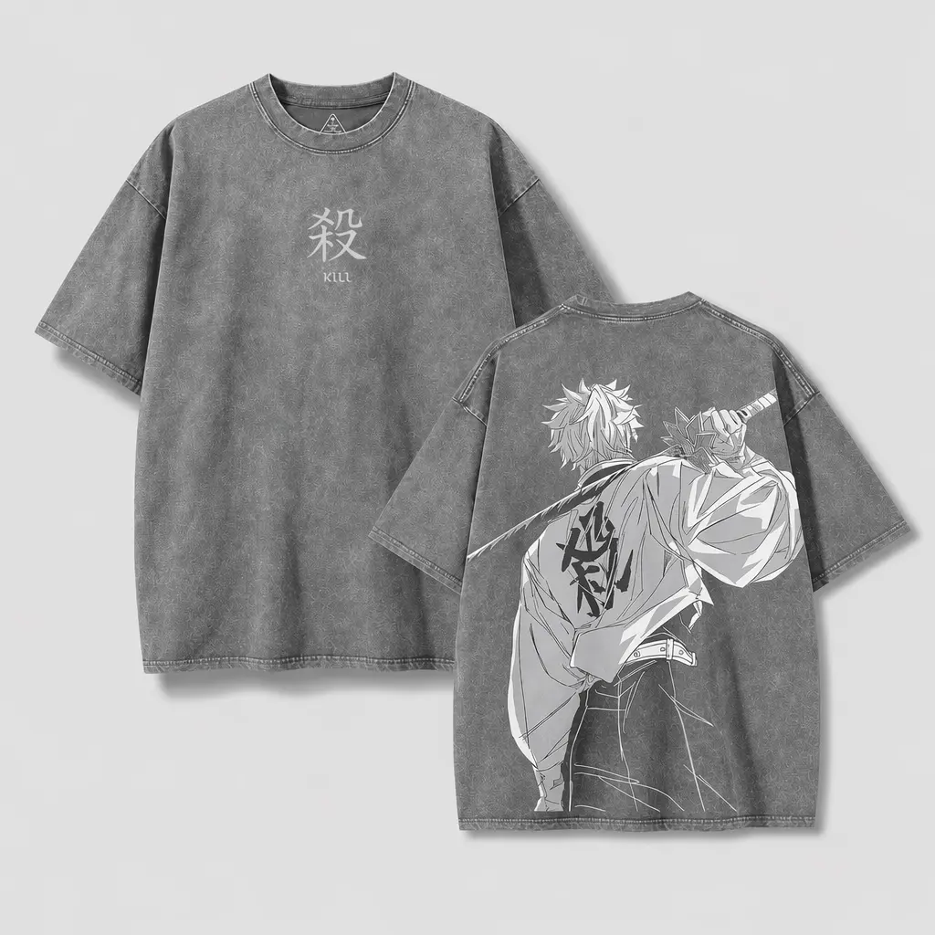 Sanemi Shinazugawa Kimetsu no Yaiba Oversized Washed Vintage Tee Double Printed 260GSM Cotton |   Wind Hashira Collector Drop  Washed Streetwear Shirt t shirt soft cotton vintage streetwear unisex t-shirt washed tees for Men and Women