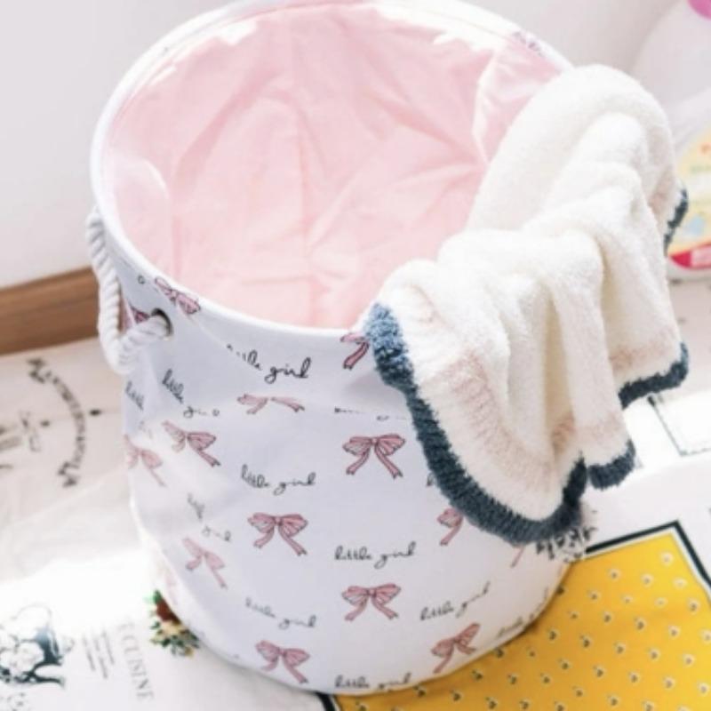 Bow Pattern Foldable Laundry Basket, 1 Count Large Capacity Clothes Toy Doll Books Storage Basket with Handle, Portable Dirty Clothes Basket for Home Bedroom