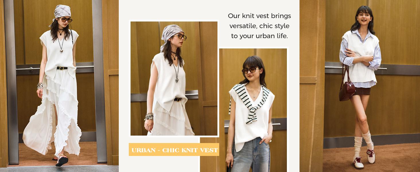 Goranbon Womens V Neck Sweater Vest Oversized Ribbed Knit Sleeveless Casual Loose Fit Pullover Tank Top