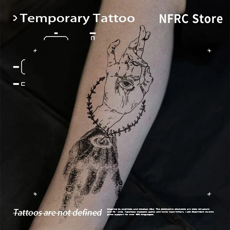 Dark Vintage Mystical Hands All‑Seeing Eye Thorn Ring Herbal Juice Temporary Tattoo Semi‑Permanent Waterproof Long‑Lasting Occult Fake Tattoo Stickers for Forearms Men Women