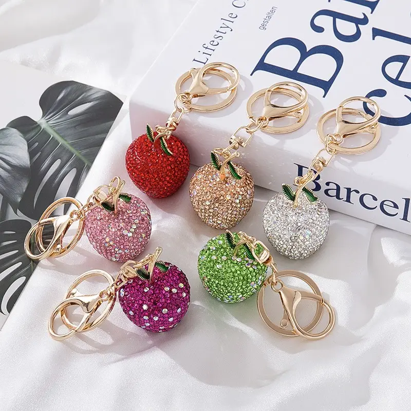 Handmade Rhinestone Apple Keychain, Cute Casual Style, Unisex Accessory, Bag Charm, Key Ring, Car Key Holder, Phone Chain, Gift Idea