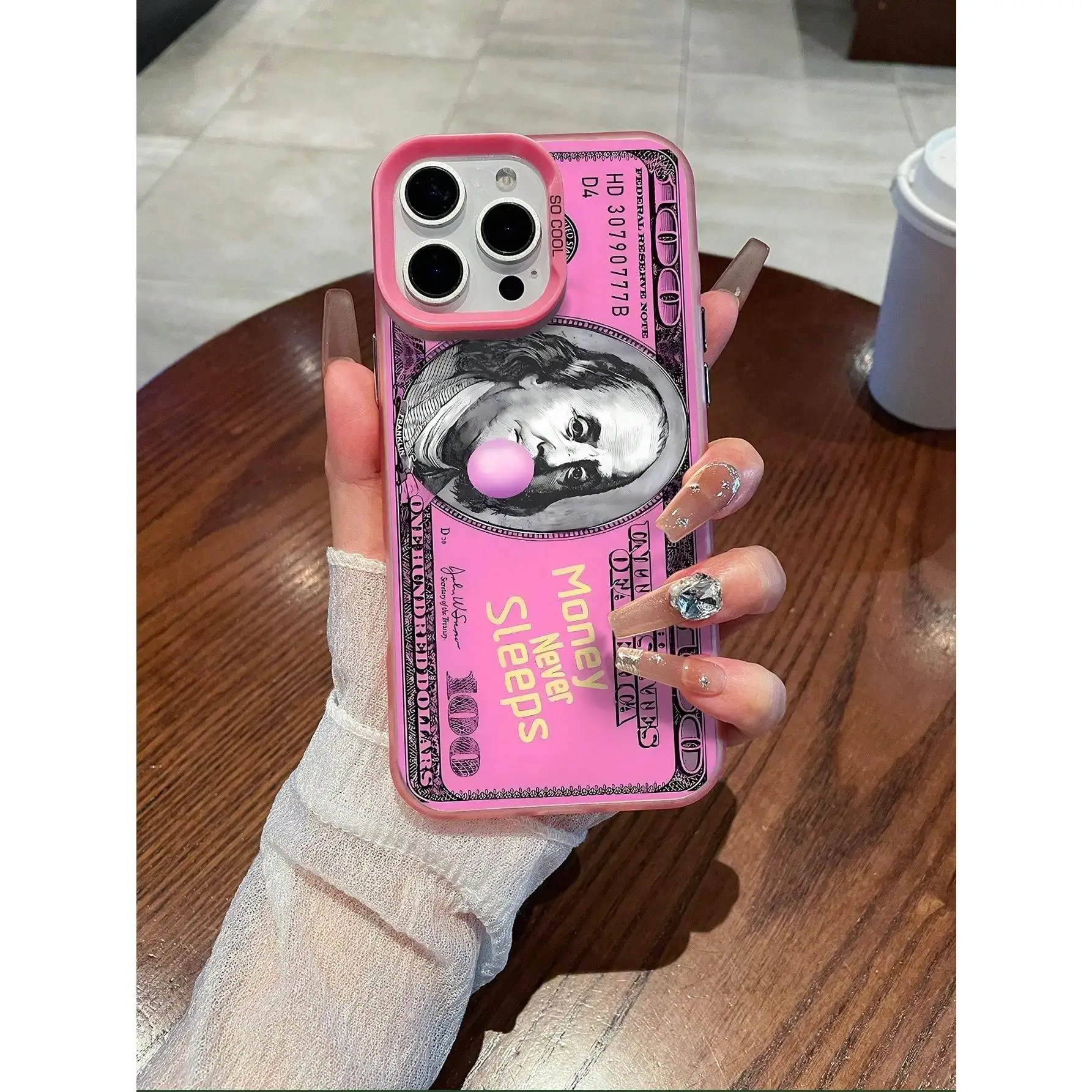 1pc Pink, Money, Quote Pattern Silver Laser Mobile Phone Case, Laser IMD Mobile Phone Case, Suitable For All Models Of Apple Mobile Phone Cases, Can Be Used For Apple 11/12/13/14/15/16/17/X/XS/XR/XSMAX/7.8P/16e Mobile Phone Cases, Smartphone, Cellphone,
