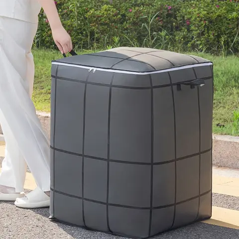 Spacious Textile‑Constructed Household Stowing Vessel, Zipper‑Closed Carry‑Loop Equipped Holding Receptacle, Bedroom‑Suitable Home‑Storage Container for Apparel, Throws and Daily Household Supplies