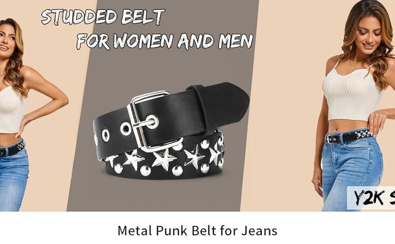 Black Belts for Women Men Studded Belt Y2K Emo Gothic Grunge 80S PU Leather Accessories for Jeans Black Belts for Women Men Studded Belt Y2K Emo Gothic Grunge 80S PU Leather Accessories for Jeans