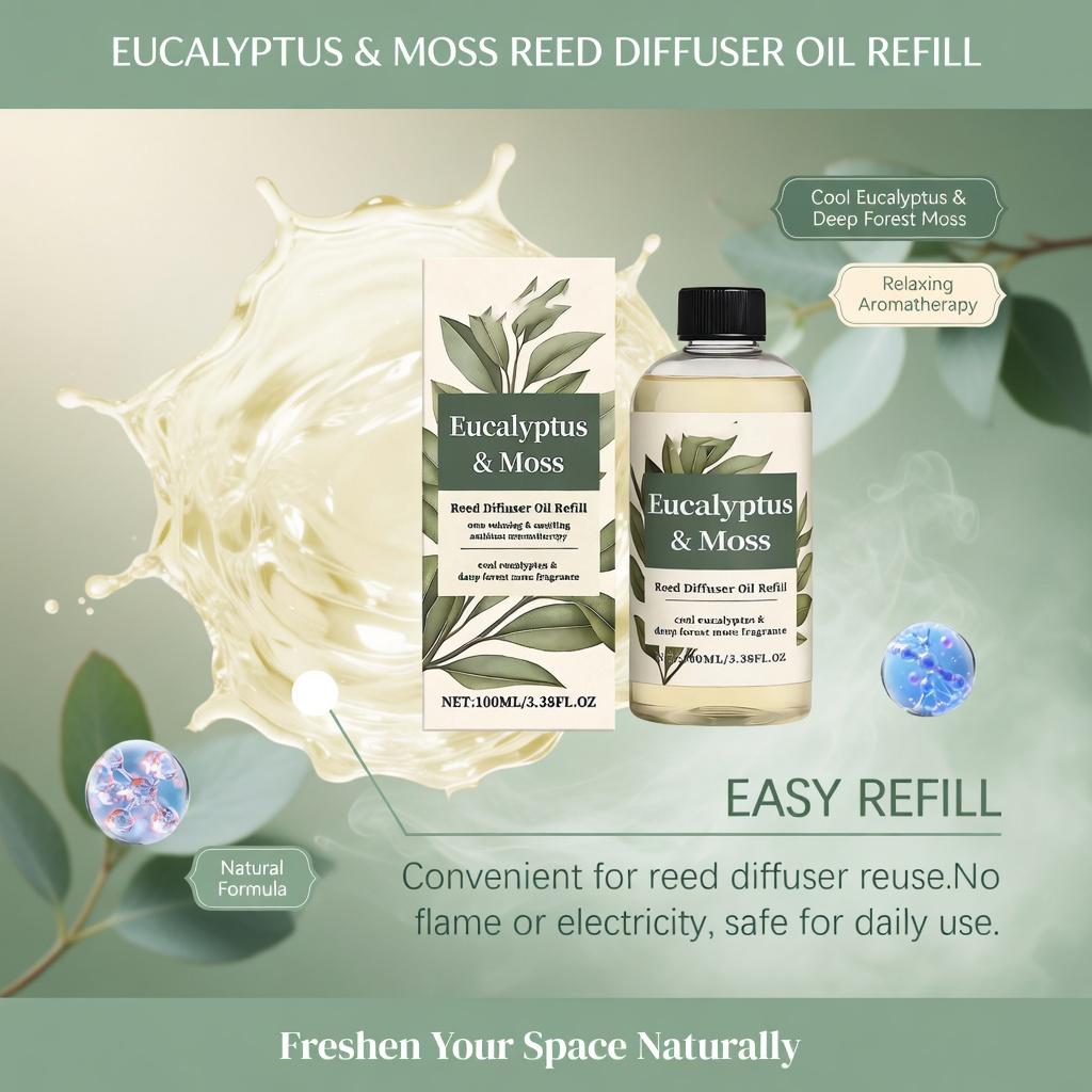 Eucalyptus Moss Aromatherapy Diffuser Oil - Fresh Woody Forest Scent, Long Lasting Elegant Home Fragrance & Air Freshener