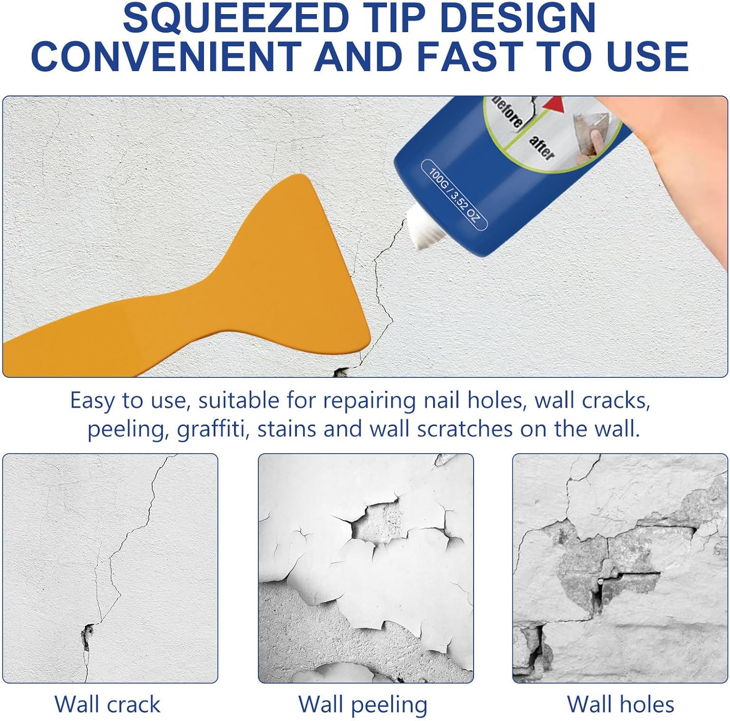 1 Bottle Quick Drying Wall Repair Cream Easy To Use Fast Drying Wall Repair Sealant 100g Powerful Solution For Crack & Holes