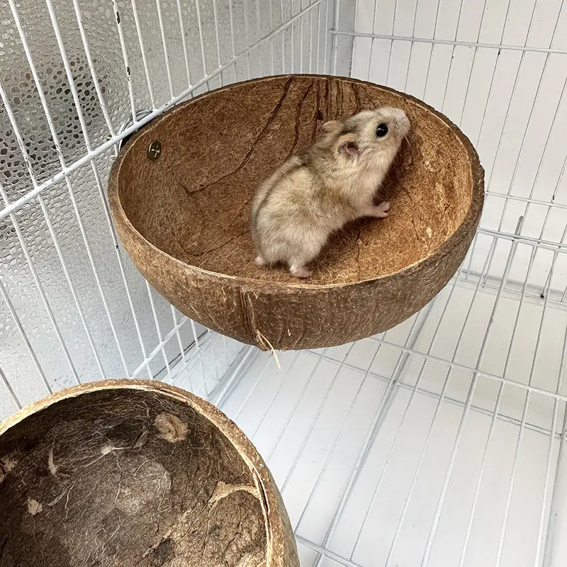 Natural Half Coconut Shell Bird Nest, Parrot Chew Toy, Warm Hideout Hut for Hamsters, Cage Habitat Decor Pet Supplies