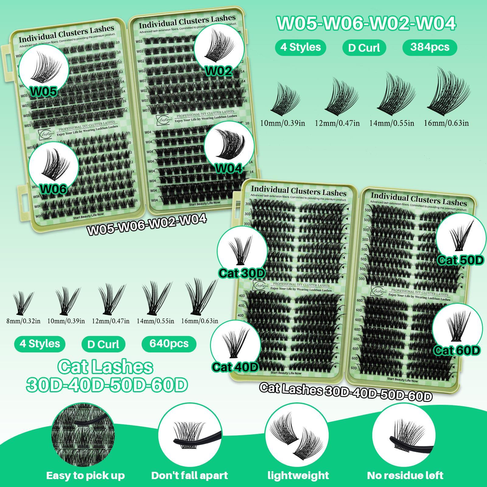 Individual False Eyelashes Kit, Mixed Length & Styles DIY Eyelash Extensions False Eyelashes with Bond & Seal & Lash Remover & Brush & Tweezers, Eye Makeup Accessories, Eyelashes Extensions Cosmetic, Eyelash Extension Glue, Lash Extension Set