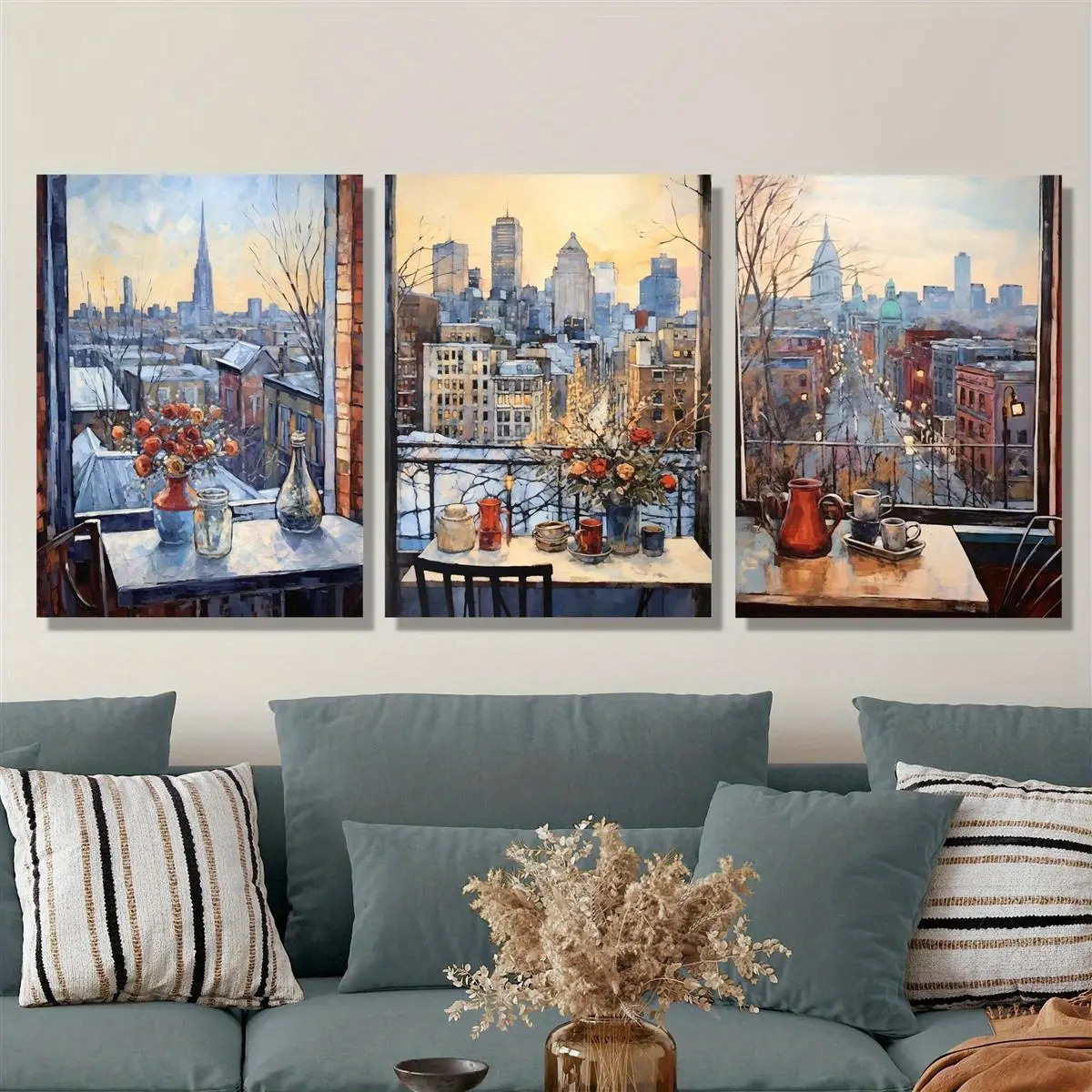 Artistic 3-Piece Framed Urban Landscape Canvas Wall Art - Ready-to-Hang Home Decor - For Living Room, Housewarming Gift