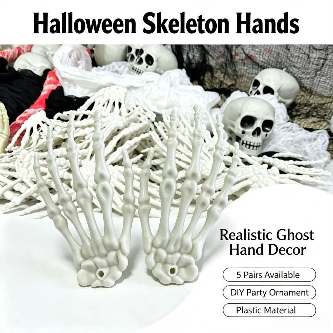 Halloween Plastic Skeleton Hands, Realistic Skull Ghost Hand Bone Prop, Haunted House Escape Room Horror Scene Decor, DIY Craft Ornament Accessories