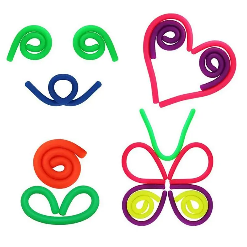6 Pcs DIY Soft Rubber Noodle Elastic Rope Toys Stretch String Stress Relief Toy Stretch Rope Fidget Stress Vent Children Toy