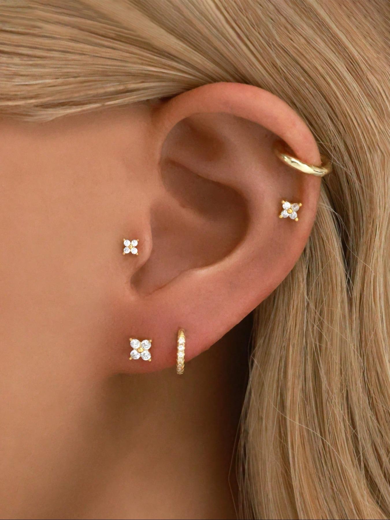 Tiny Gold Clover Design Stud Earrings, Fashionable Earrings for Women & Girls, Trendy All-match & Exquisite Jewelry for Birthday Gift