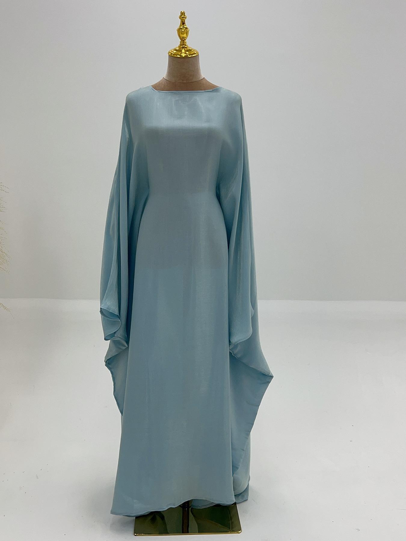 Women's Solid Color Round Neck Kaftan, Modest Fashion Long Sleeve Maxi Dress for Daily Wear, Women's Islamic Clothing for All Seasons