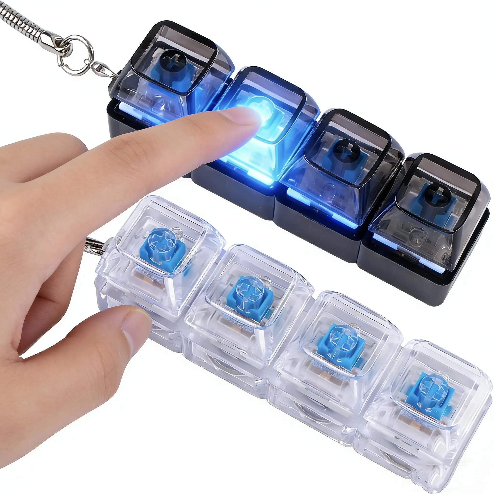 2 PCS Keyboard Fidget Toy 4-in-1 Decompression Keychain Stress Relief Button Clicker for Anxiety Relief & Desk Decorations