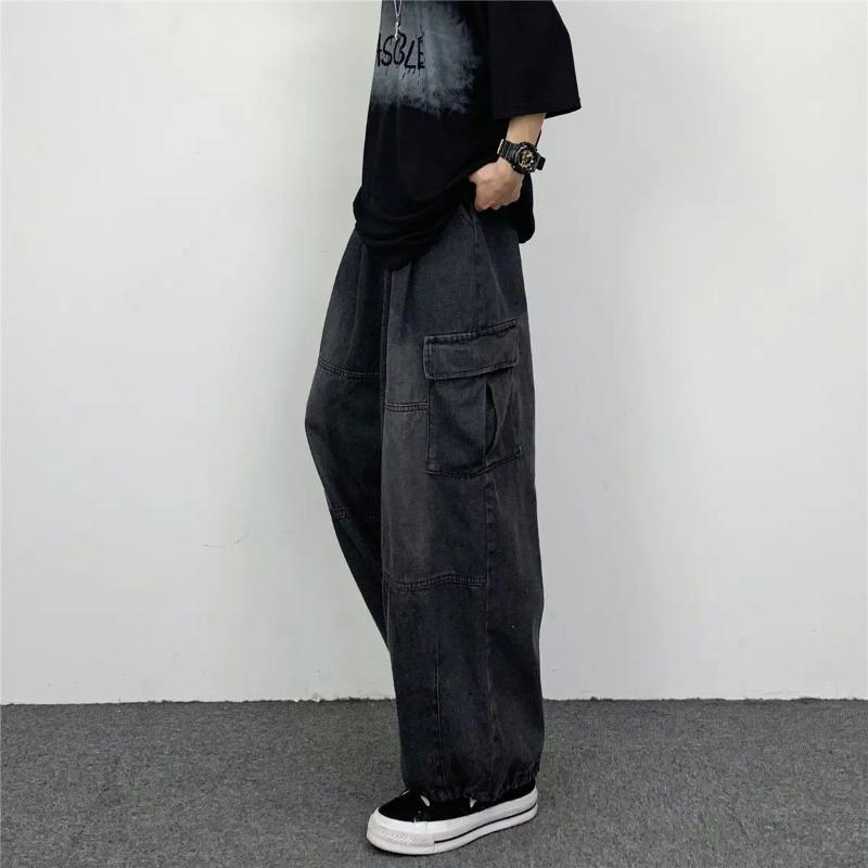 Kyn Apparel k Gray Parachute Cargo Pants Men Loose Fit Drawstring Hem Streetwear Trousers