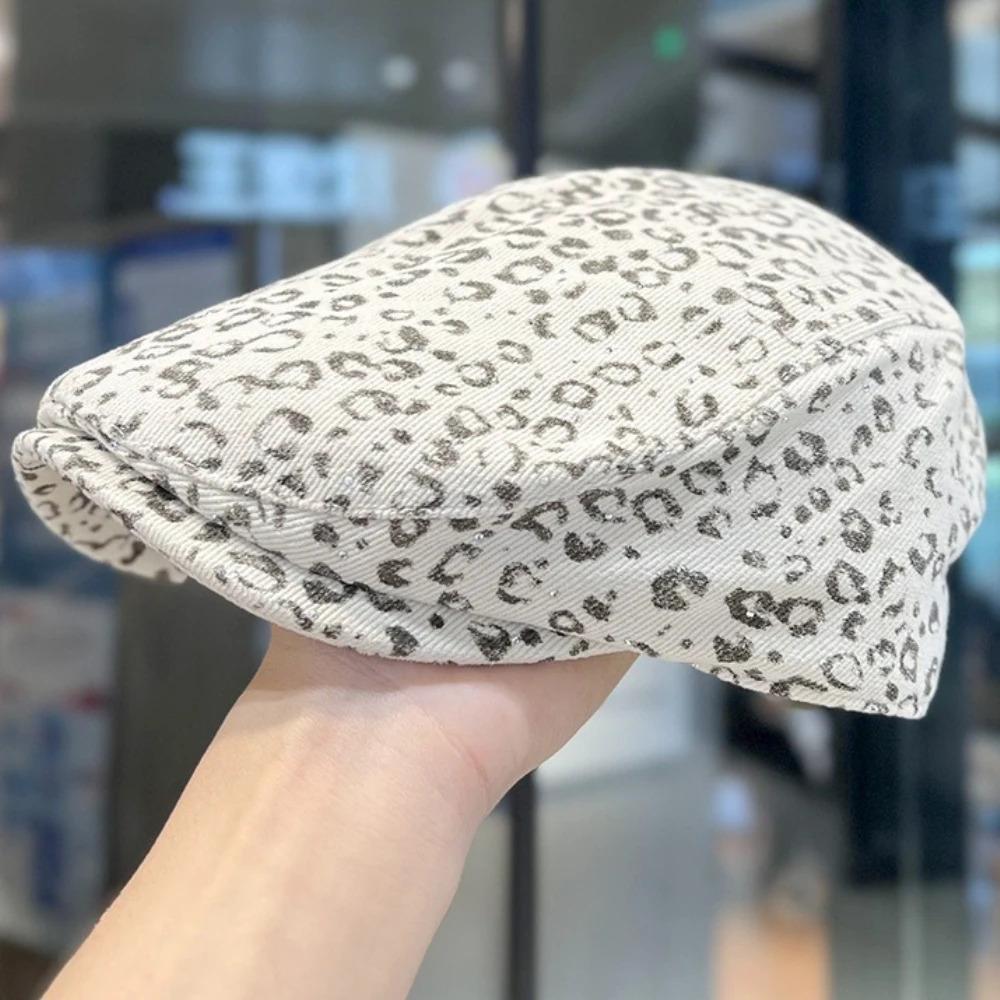 HT4874 Berets Shiny Spring Autumn Hat Men Women Leopard Artist Painter Beret Hat Male Female Ivy Flat Cap Adjustable Beret Caps