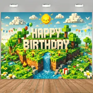Happy Birthday Backdrop 3D Letter Game Backdrop Tapestry Wall Hanging Photography Background Polyester Colorful Balloon Party Scene Studio Decor Event Use