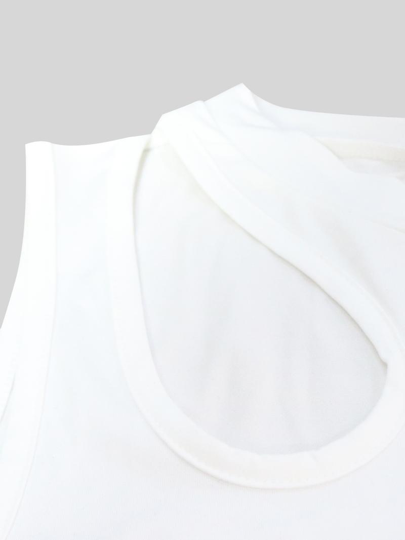 Women's Solid Color Cut Out Mock Neck Tank Top, Casual Sleeveless Top for Summer, Ladies Clothes for Daily Wear