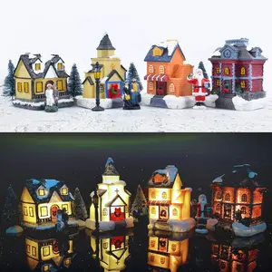 Christmas Village Sets LED Lighted Christmas Village Houses with Figurines Indoor Christmas Decor Collectible Buildings for Room Decor
