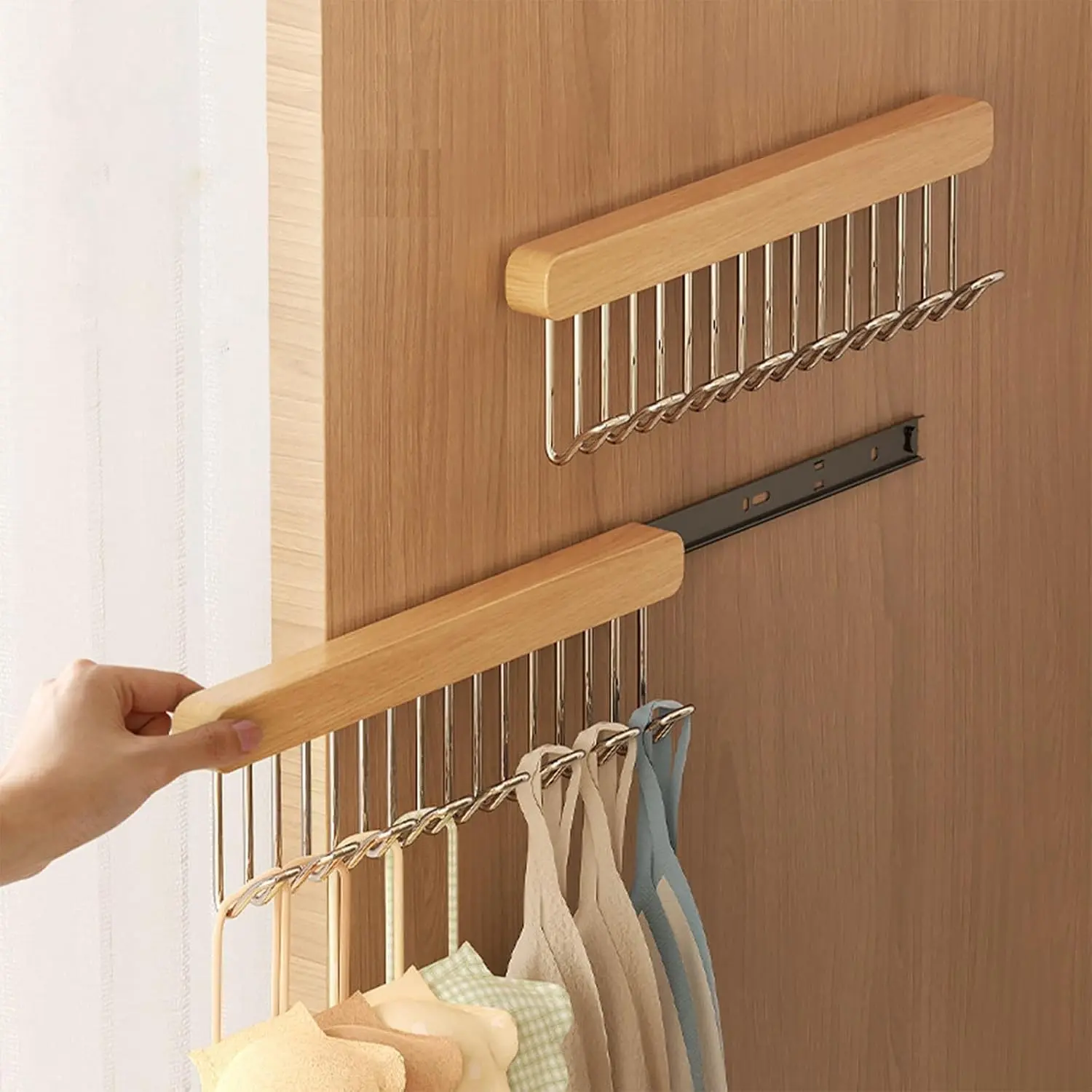 2 Pack 12 Inch Extendable Pull-Out Closet Valet Rods, Slide Out Wardrobe Hanging Pole with Metal Hooks for Belt Hangers, Tie Hangers, Bra Organizer Closet Extender