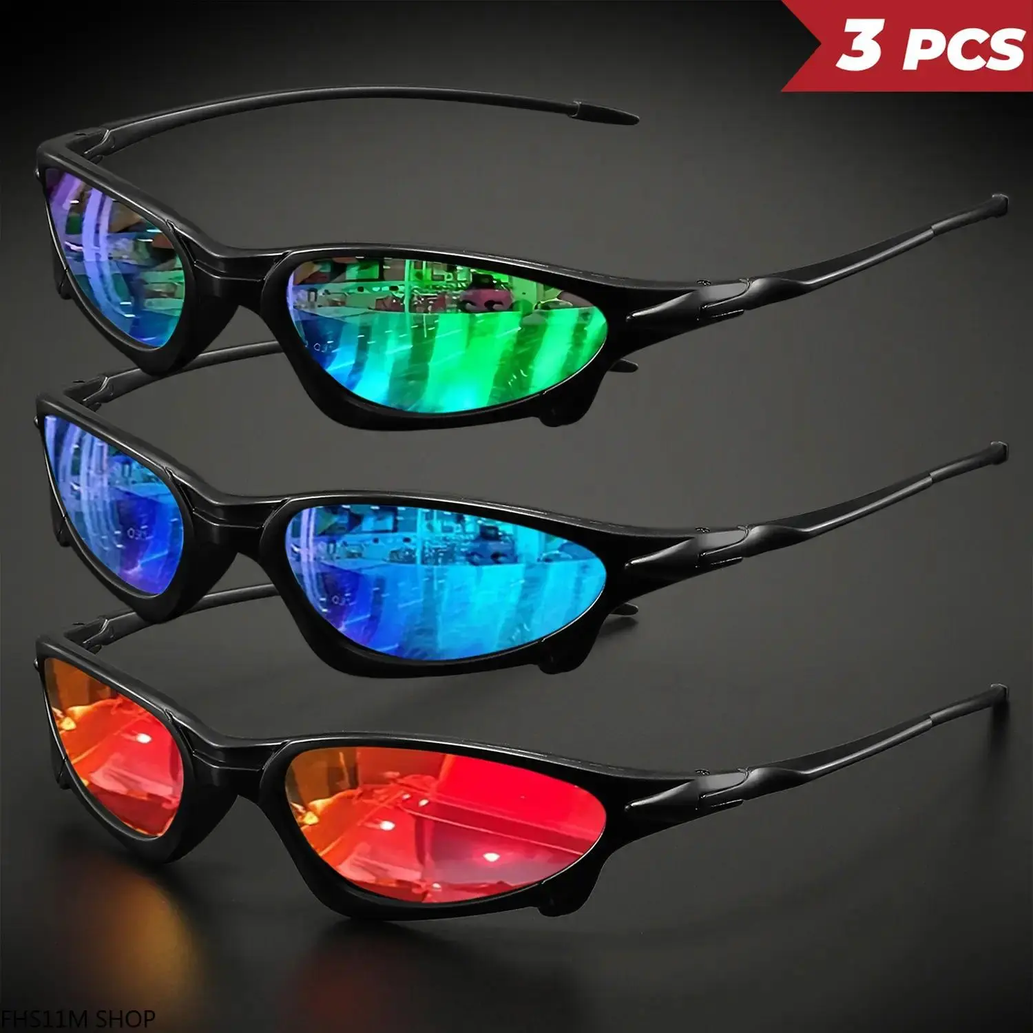 3 Pack Wrap Around Sports Sunglasses UV400 Protection Ultra Light Futuristic Colorful Small Frame Cycling Fishing Y2K Cyberpunk Aesthetic Summer Essentials Unisex High Performance Active Eyewear