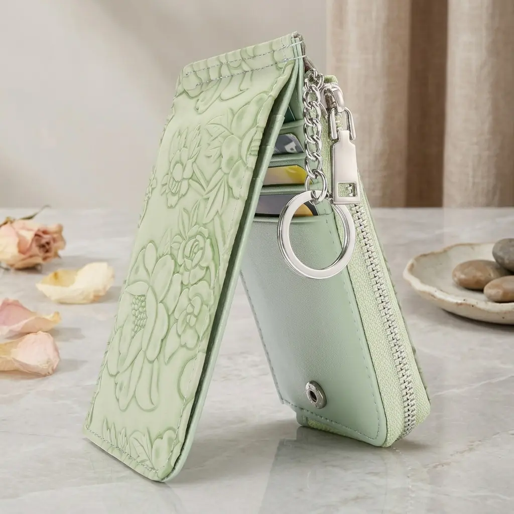 Women's Fashion RFID-Shielded Wallet - Embossed Print Card Holder with Zipper Organizer, Keyring Clip, ID Pocket for Daily Travel & All-Season Sports & Outdoor Use, Fashion Wallet