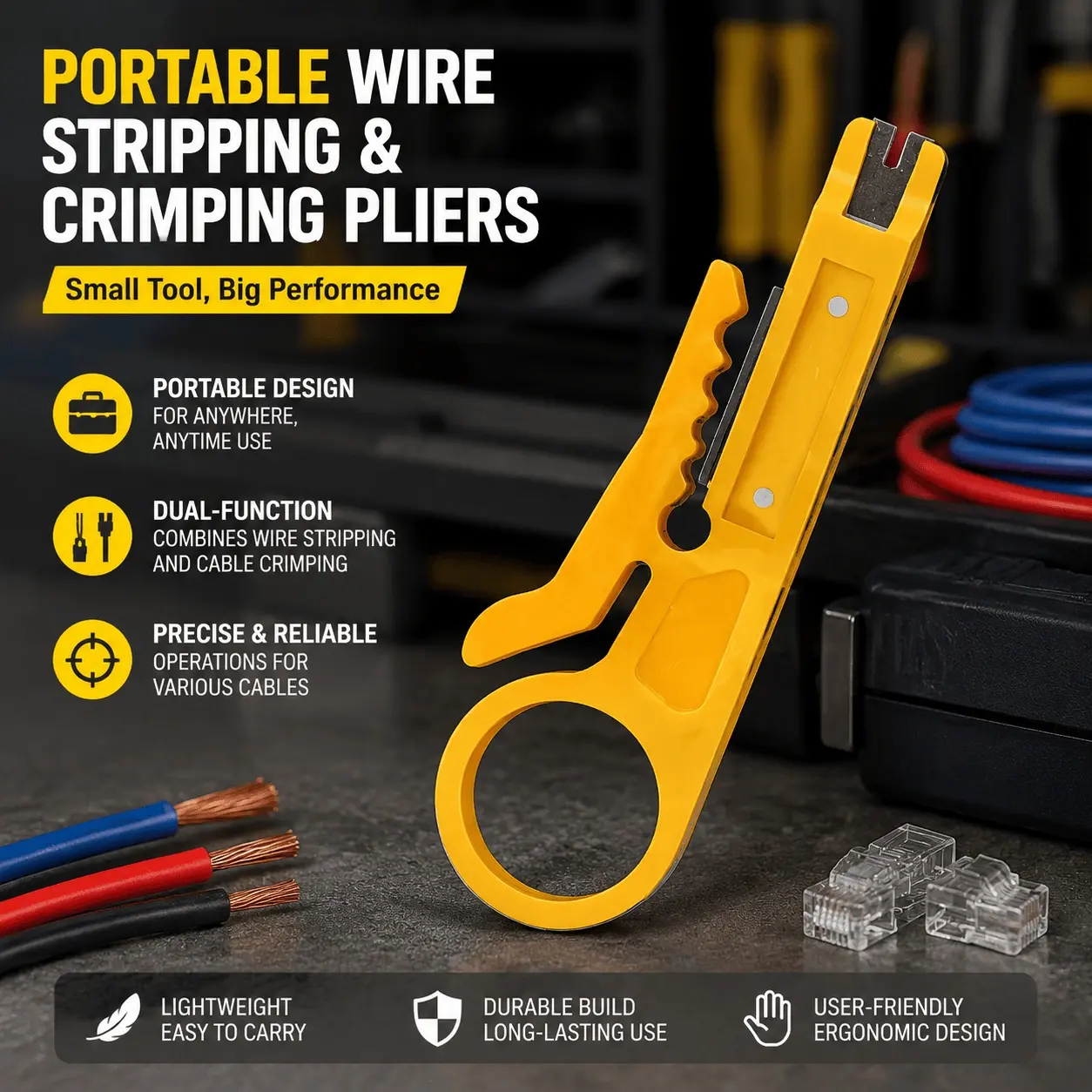 Mini Wire Stripper Crimper & Cutter for Coax RG59 RG6 RG7 RG11, CAT5 CAT6, Flat Phone Line – Professional Grade Efficient Crimping