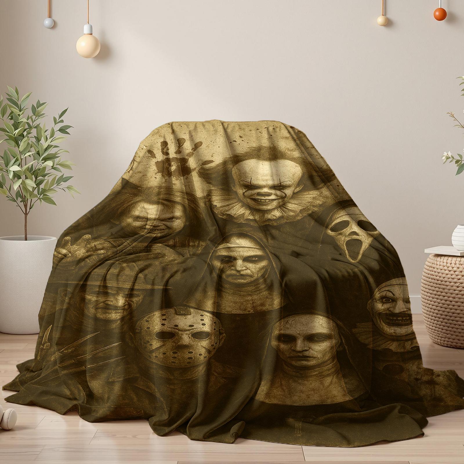 "Horror Characters Family Photo" Soft Funny Throw Blanket Horror Icons Flannel - Cozy Fuzzy Plush Comfy All-Season Sofa Bedroom Dorm Couch Office Car Travel Home Bedding,Comfortable Movie Decor Blanket Men Women Boys Girls Halloween Birthday Fan Gifts